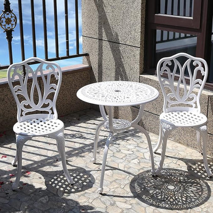 3 Piece Bistro Set,Outdoor Patio Set,Anti-Rust Cast Aluminum Bistro Table Set for Park Yard Front Porch Furniture(New White)…