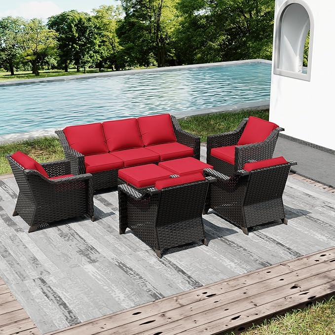 Joyside Wicker Patio Furniture Sets, 7 Pieces Upgraded Large Size Outdoor Furniture with 4 Swivel Rocking Patio Chairs - Photo 5