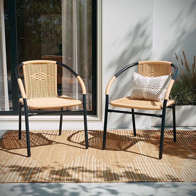 EMMA + OLIVER Set of 2 Modern Rattan Indoor/Outdoor Stack Chairs - Photo 5