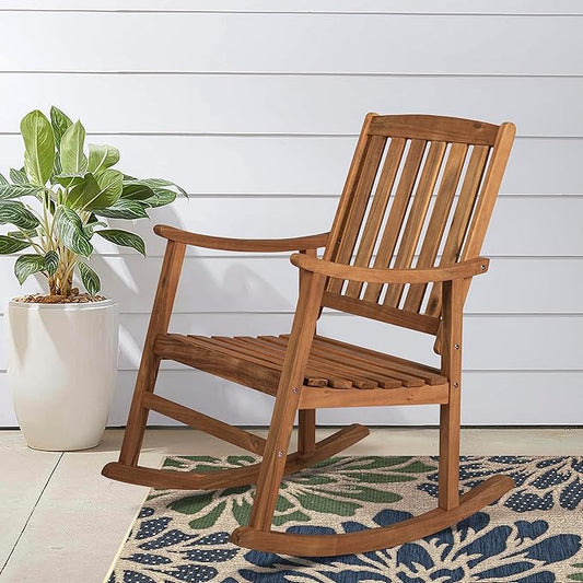 JONATHAN Y RCK102A Penny Classic Slat-Back 300-Lbs Support Acacia Wood Patio Outdoor Rocking Chair for Garden, Lawn, Backyard, Pool, Deck, Beach, Firepit, Teak