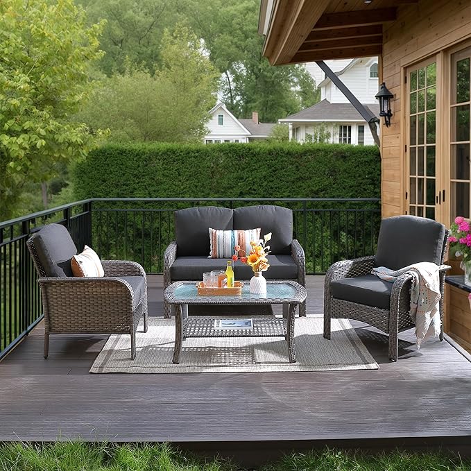 HOOOWOOO Patio Furniture Set, 4 Pieces Outdoor Conversation Set - Photo 1