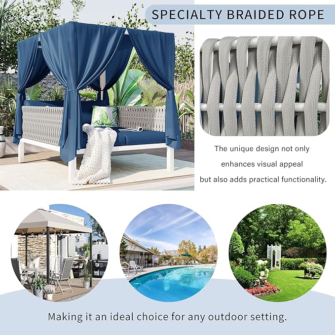 Merax Outdoor Patio Sunbed with Curtains and Soft Thick Cushions - Photo 7