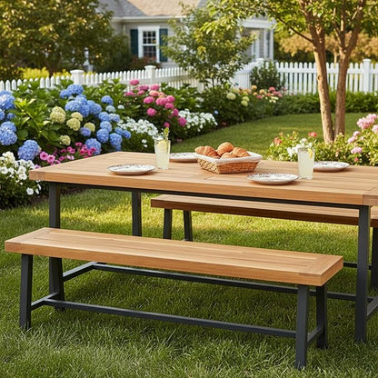 Tangkula 63 Inches Acacia Wood Outdoor Bench, 3-Person Patio Bench with 800 lbs Weight Capacity, Outdoor Backless Bench with Heavy-Duty Metal Frame for Garden, Porch and Backyard (1)
