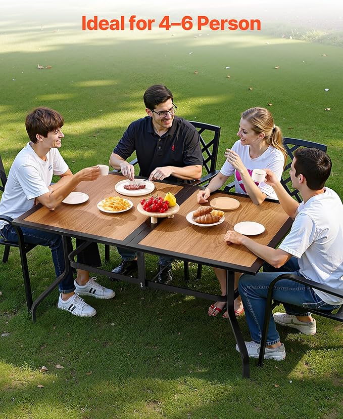 VEVOR Outdoor Patio Dining Table, 59 inch Long Rectangular Wood-Like Steel Slat Backyard Bistro Tables for 4-6 - Photo 4