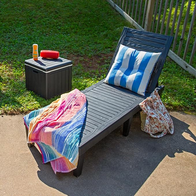 Sunnydaze 5-Position Outdoor Adjustable Chaise Lounge Chair - UV- and Weather-Resistant Polypropylene Resin - Wood-Look Design - Black