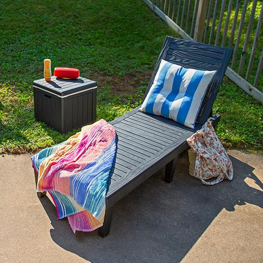 Sunnydaze 5-Position Outdoor Adjustable Chaise Lounge Chair - UV- and Weather-Resistant Polypropylene Resin - Wood-Look Design - Black