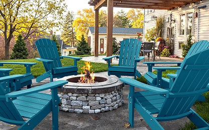 YEFU Adirondack Chairs Set of 6: Outdoor Chair HIPS Plastic Adirondack Chairs - Patio Chairs with Wood Texture - Lawn Fire Pit Deck Porch Garden Chairs for Adults(Pacific Blue)