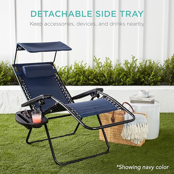 Best Choice Products Folding Zero Gravity Outdoor Recliner Patio Lounge Chair w/Adjustable Canopy Shade, Headrest - Photo 7