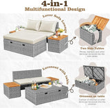 Flamaker Outdoor Rattan Daybed with 2 Side Tables, Multifunctional Wicker Patio Sofa with Storage Ottoman, Cushions - Photo 6