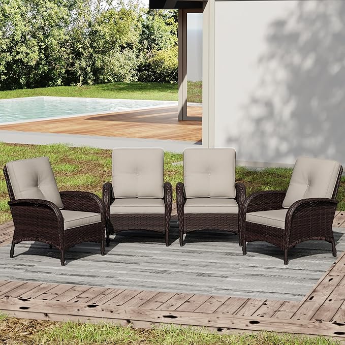 Joyside Wicker Patio Chairs, 4 Piece Rattan Outdoor Furniture with Thickened Cushions, High Back, Deep Seating - Photo 1