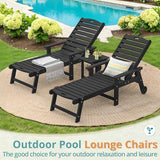 LUE BONA Outdoor Lounge Chair Set with Table, 3-Piece, HDPS Chaise Lounge Outdoor with Wheels - Photo 2