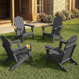 Adirondack Chairs Set of 4, Foldable Adirondack Chairs with 2 Cup Holder, Wood Texture HDPE Fire Pit Chairs - Photo 1