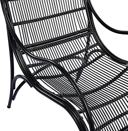 Christopher Knight Home Hanley Patio Wicker Lounge Chair with Ottoman Footrest+Coffee Table, 3-Piece Outdoor Furniture Set for Porch/Balcony/Deck/Backyard, Metal Frame and Soft Cushions, Beige+Black