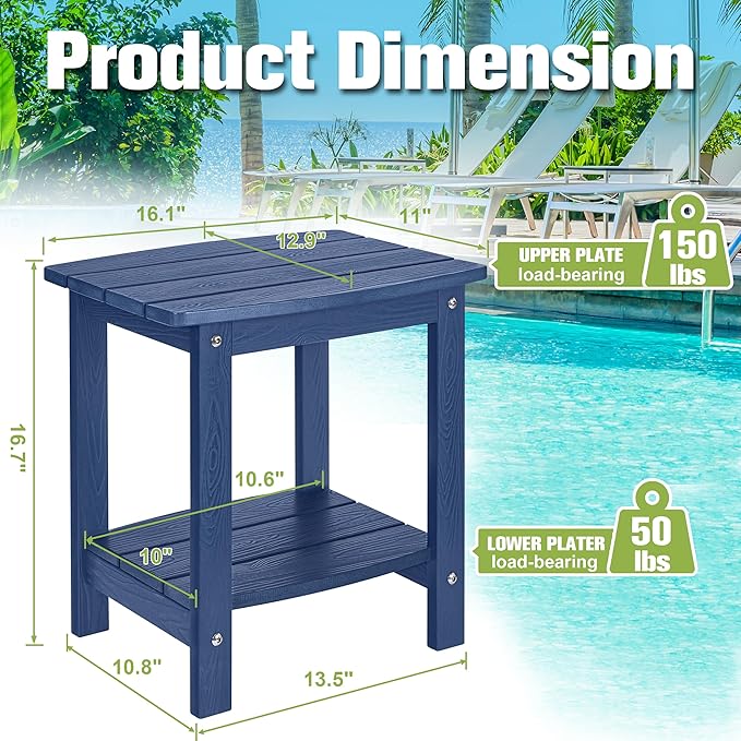 Y&M Outdoor Side Table, HIPS Adirondack Small Double Layer Table, Waterproof Square Outside Table - Photo 3