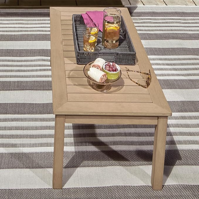 Signature Design by Ashley Hallow Creek Casual UV Resistant Resin Outdoor Coffee Table, Light Brown - Photo 2
