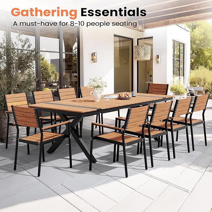 Pellebant 94" Outdoor Dining Table for 8-10, 8ft Aluminum Patio Table with Umbrella Hole - Photo 3