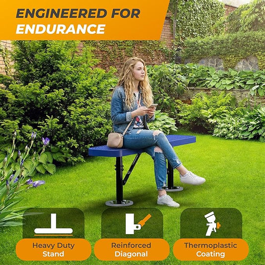 Heavy-Duty Outdoor Metal Bench, Thermoplastic-Coated, Surface, Weatherproof, Commercial-Grade for Parks, Gardens, Patios, Stores & More (4 Ft - Surface, Blue)
