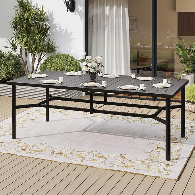 83" Patio Table for 8, Large Rectangle Patio Dining Table with Umbrella Hole - Photo 2