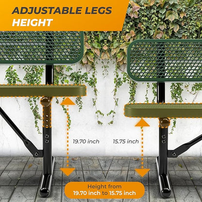 Heavy-Duty Outdoor Metal Bench, Thermoplastic-Coated, Portable, Weatherproof, Commercial-Grade for Parks, Gardens, Patios, Stores & More (6 Ft - Portable with Back, Green)