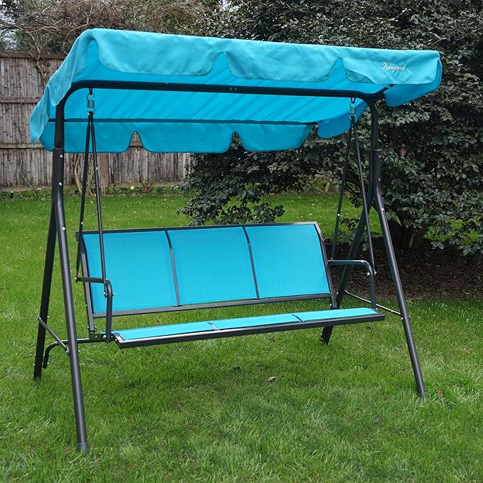 Kozyard 3-Person Outdoor Canopy Porch Swing Chair, Breathable Textilene Armrest Seat, Adjustable Shade - Photo 6