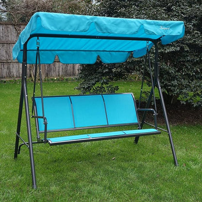Kozyard 3-Person Outdoor Canopy Porch Swing Chair, Breathable Textilene Armrest Seat, Adjustable Shade, Heavy-Duty Powder-Coated Steel Frame Swing for Patio, Backyard, Poolside & Balcony, Blue
