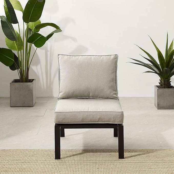Crosley Furniture Clark Armless Outdoor Sectional Chair, Patio Chairs for Porch, Deck, Backyard, Balcony, Matte Black with Taupe Cushions
