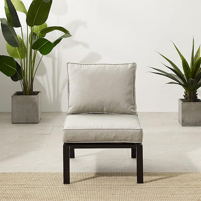 Crosley Furniture Clark Armless Outdoor Sectional Chair, Patio Chairs for Porch, Deck, Backyard, Balcony, Matte Black with Taupe Cushions