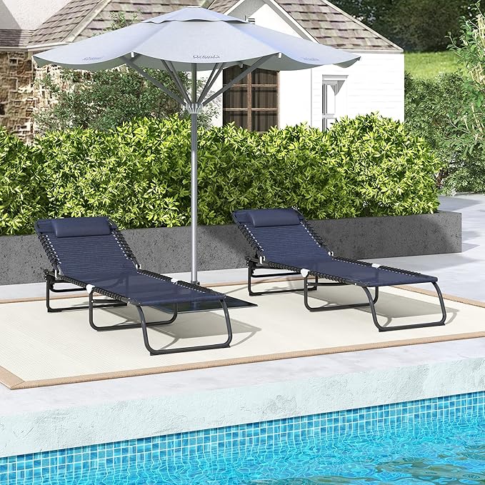Outsunny Folding Chaise Lounge Chair Set of 2, Patio Sun Tanning Chair - Photo 7