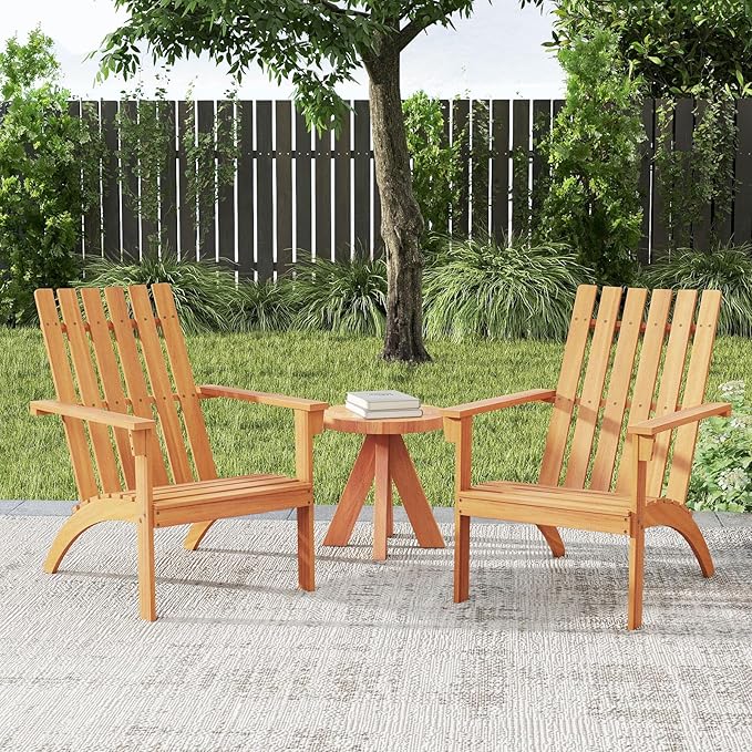 Tangkula Outdoor Adirondack Chair, Solid Acacia Wood Fire Pit Chair with Inclined Backrest, Curved Seat & Wide Armrests - Photo 4