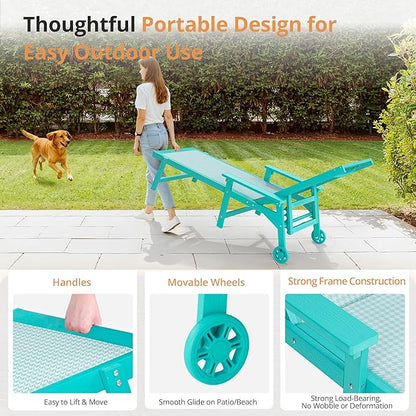 LUE BONA Chaise Lounge Chair Outdoor Set of 2, HDPS and HDPE Wicker Chaise Lounger with 5 Positions, Pool Lounge Chairs with Wheels and Adjustable Backrest for Patio, Poolside, Deck, Backyard