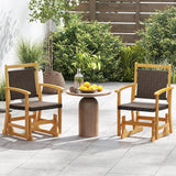 HAPPYGRILL Outdoor Glider Chair Acacia Wood Porch Glider with Rattan Seat and Backrest, Swing Rocking Armchair for Patio - Photo 5