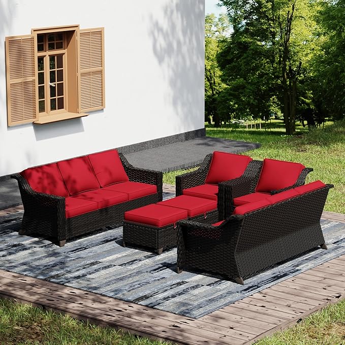 Joyside Wicker Patio Furniture Sets, 6 Pieces Upgraded Large Size Outdoor Furniture with Swivel Rocking Patio Chairs - Photo 1