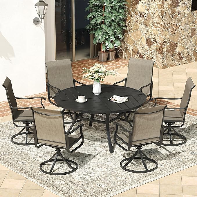 VICLLAX 47.2" Round Patio Dining Table for 4-6, All Weather Metal Outdoor Table with 1.57" Umbrella Hole and Storage Shelf for Garden Lawn Deck, Black