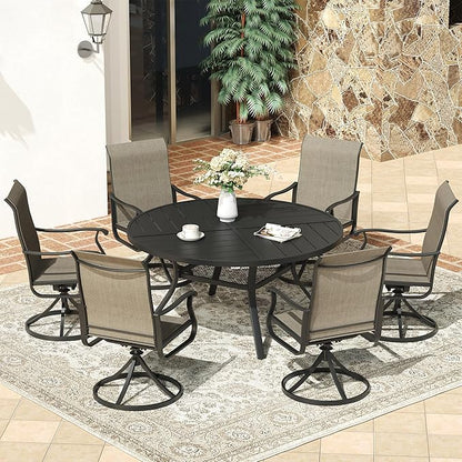 VICLLAX 47.2" Round Patio Dining Table for 4-6, All Weather Metal Outdoor Table with 1.57" Umbrella Hole and Storage Shelf for Garden Lawn Deck, Black