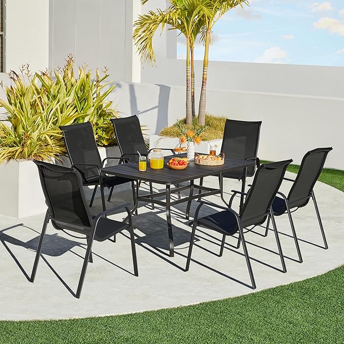 Yaheetech Set of 6 Patio Dining Chairs, Outdoor Stackable Patio Chairs with Backrest/Armrests, All Weather Chairs for Garden/Lawn/Porch/Backyard Pool, Black