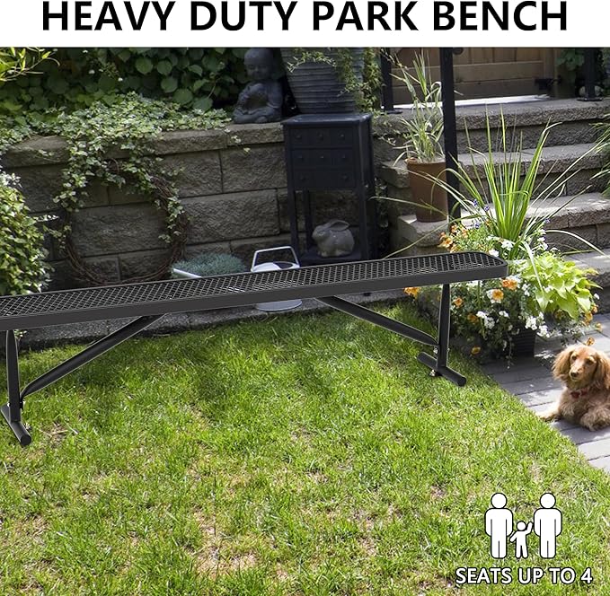 8FT Outdoor Bench, Metal Park Bench for Sitting Area Convert a Bench Heavy-Duty School Benches Commercial Rectangular Bench for Patio Porch Backyard Sports Church Locker Room Shopping Centers