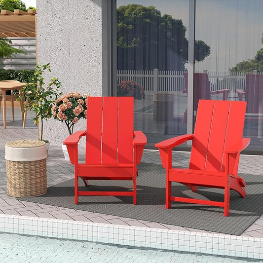 WestinTrends Ashore Modern Outdoor Folding Adirondack Chair (Set of 2), Red