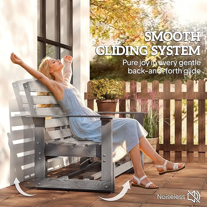 Outsunny 2-Person Outdoor Glider Bench Patio Double Swing Rocking Chair Loveseat w/Slatted HDPE Frame for Backyard - Photo 4