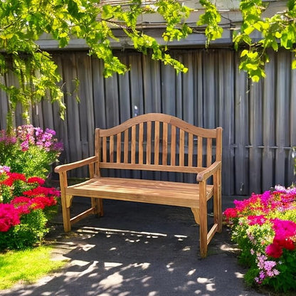 Patio Wise Foldable Acacia Wood Garden Bench, 4 Foot Indoor/Outdoor Wooden Porch, Patio, & Park Seating, Curved Backrest and Armrest, 48" Wide x 24-3/4" Deep x 41" High, Teak Color