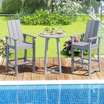 Giantex 52” Tall Adirondack Chair Set of 2, HDPE Outdoor Bar Stool with Ergonomic Backrest, Armrests, Footrest, Fire Pit Chair, All Weather Patio Bistro Chair for Garden, Lawn (Grey)