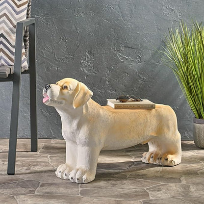 Outdoor Dog Bench 31.5" Labrador-Shaped Concrete Garden Bench for Patio & Yard Lightweight & Weather-Resistant, No Assembly Required, Light Brown