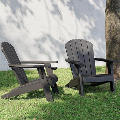 Outdoor Adirondack Chairs Set of 2,Plastic Adirondack Chair with Cup Holder,Black Fire Pit Chair,Modern Patio Chairs for Garden,Heavy All-Weather Lawn Adirondack Chair,Backyard Patio Lawn Poolside
