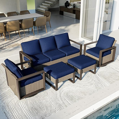 Outdoor Patio Furniture Set, 5 Piece Wicker Patio Conversation with Deep Seating, Thicken Cushions, Outdoor Swivel Rocker Patio Chairs, Metal Outdoor Furniture for Deck, Porch, Yard Use