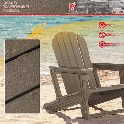 Costaelm Tool-Free Assembly Outdoor Patio HDPE Plastic Adirondack Chair with Cup Holder, Weathered Wood