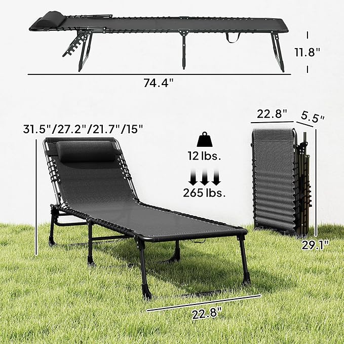 Outsunny Folding Chaise Lounge Chair, Patio Sun Tanning Chair, Outdoor Chaise Lounger with 4-Position Reclining Back - Photo 3