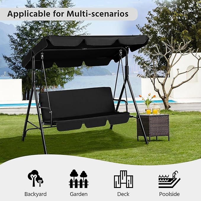 Yaheetech 3-Seat Patio Swing Chair, Outdoor Canopy Porch with Adjustable Canopy & Removable Cushion - Photo 2
