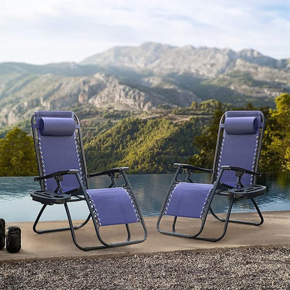 Flamaker Patio Zero Gravity Chair Outdoor Folding Lounge Chair Recliners Adjustable Lawn Lounge Chair with Pillow for Poolside, Yard and Camping (Deep Blue)