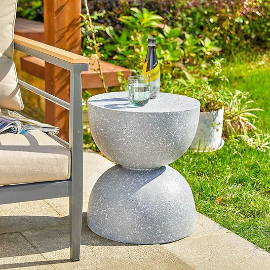 Glitzhome Outdoor Side Tables Set of 2, Heavy Duty Patio Sturdy Faux Terrazzo Decorative Garden Stool Planter Stand for Indoor Covered Outdoor, 17.75" H, Gray