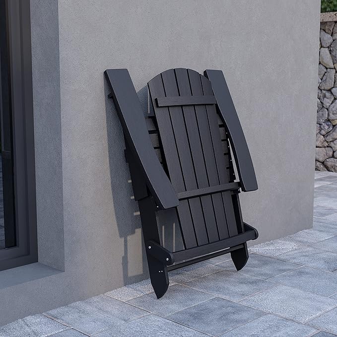 Flash Furniture Charlestown Folding Adirondack Chair - Black - Poly Resin - Indoor/Outdoor - Weather Resistant - Set of 4