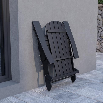 Flash Furniture Charlestown Folding Adirondack Chair - Black - Poly Resin - Indoor/Outdoor - Weather Resistant - Set of 4